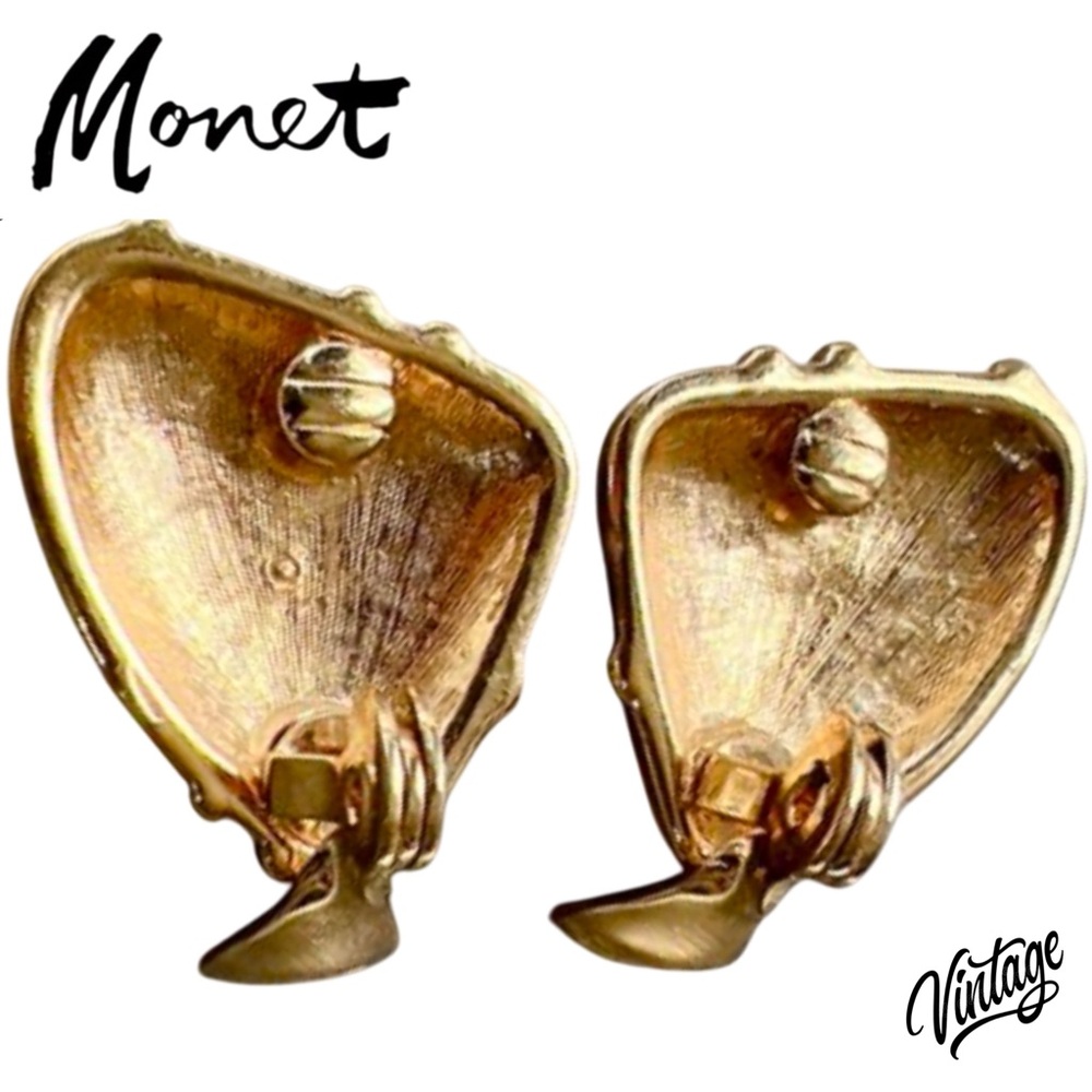RARE Monet Vintage 1960 Marbled Geometric Clip On Earrings LBN - Picture 4 of 6